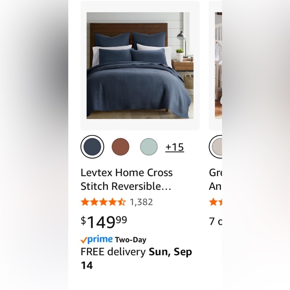 Levtex Home Cross Stitch Reversible Full/Queen Quilt Set 88x92in 2 Pillow Shams - Picture 10 of 11